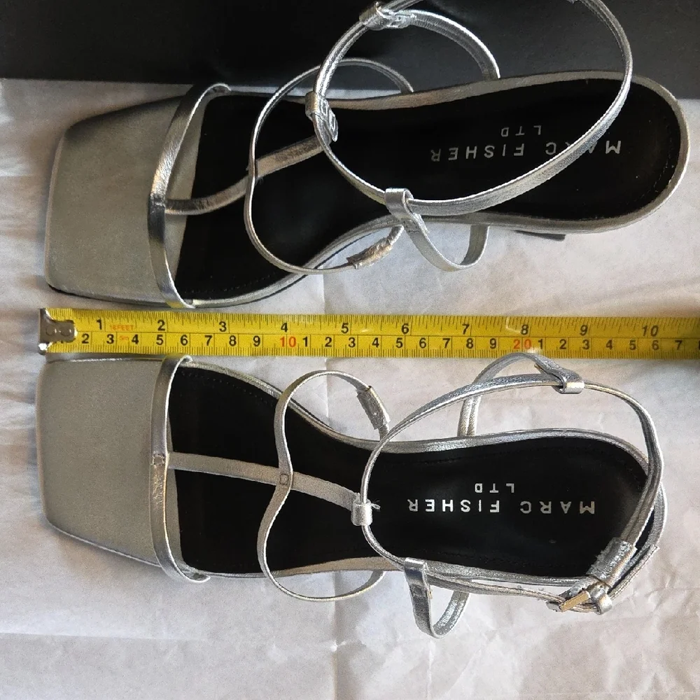 Marc Fisher Dennie T-Strap Silver Sandals - Picture 10 of 12